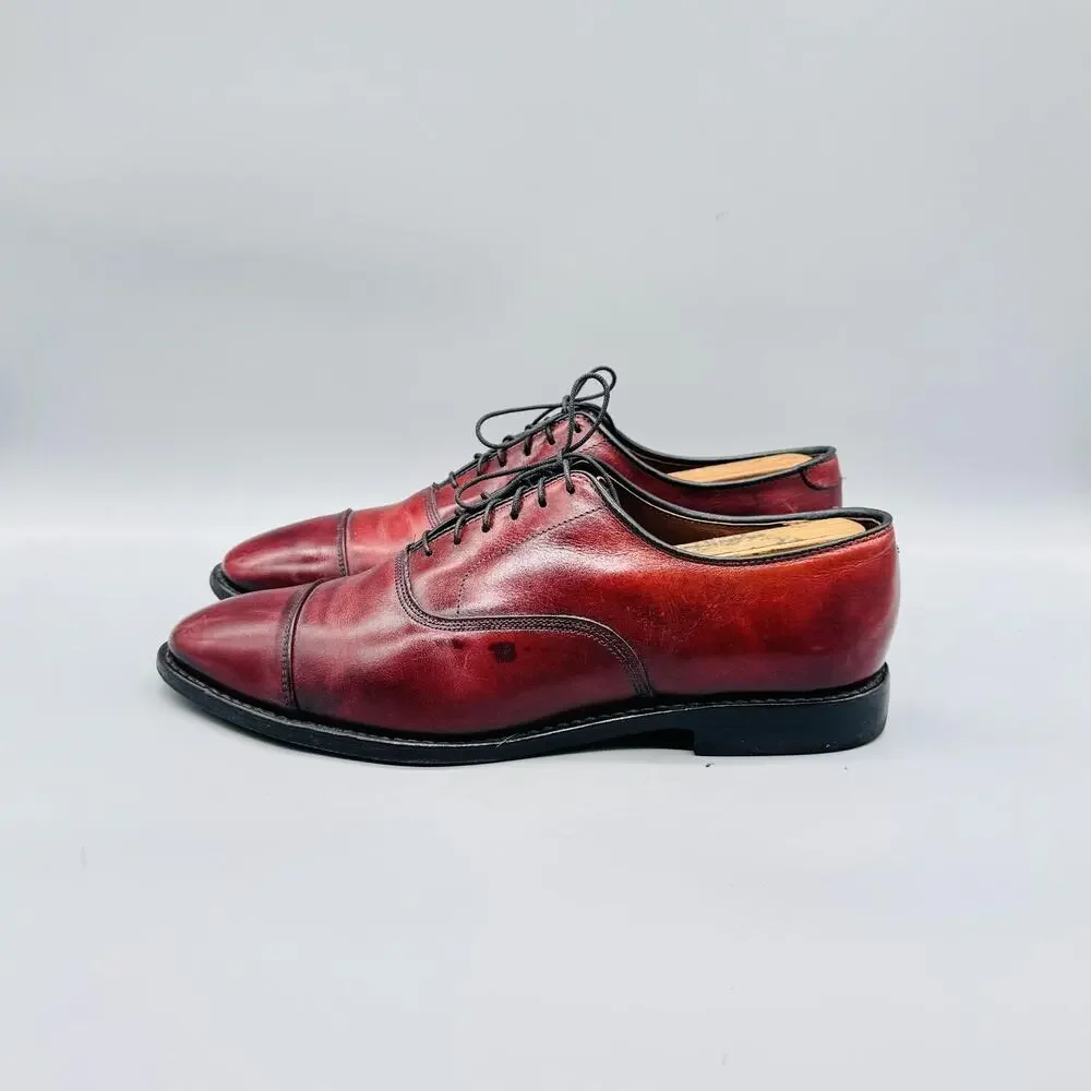 Allen Edmonds Shoes Mens 8 Red Leather Park Ave Cap Toe Oxford Dress Classic